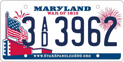 MD license plate 3AD3962