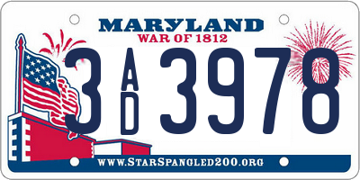 MD license plate 3AD3978
