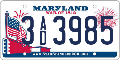 MD license plate 3AD3985