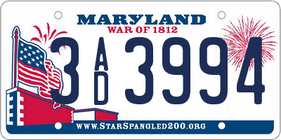 MD license plate 3AD3994