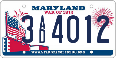 MD license plate 3AD4012