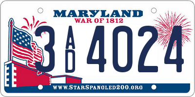 MD license plate 3AD4024