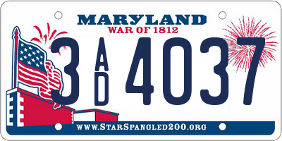 MD license plate 3AD4037
