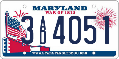 MD license plate 3AD4051