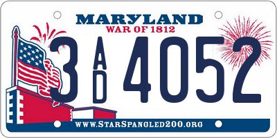 MD license plate 3AD4052