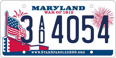 MD license plate 3AD4054