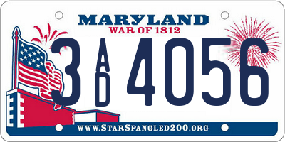 MD license plate 3AD4056