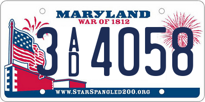 MD license plate 3AD4058