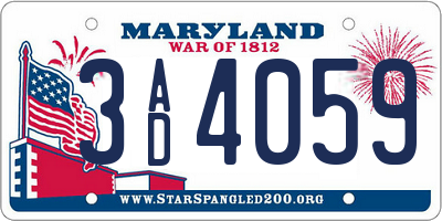 MD license plate 3AD4059