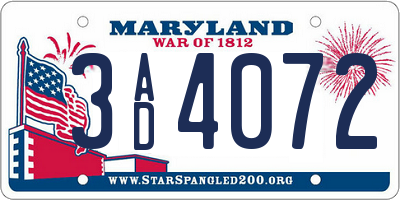 MD license plate 3AD4072