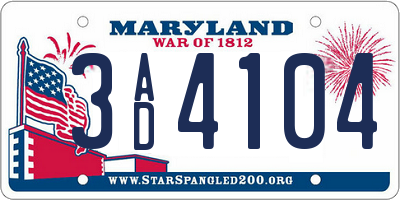 MD license plate 3AD4104