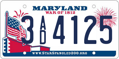 MD license plate 3AD4125