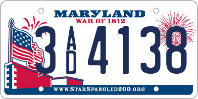 MD license plate 3AD4138