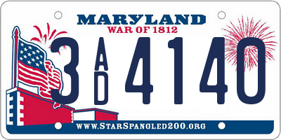 MD license plate 3AD4140