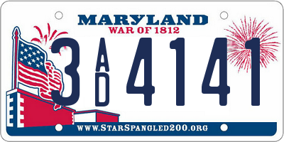 MD license plate 3AD4141