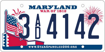 MD license plate 3AD4142