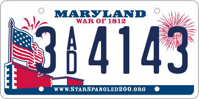 MD license plate 3AD4143