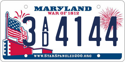 MD license plate 3AD4144