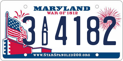 MD license plate 3AD4182