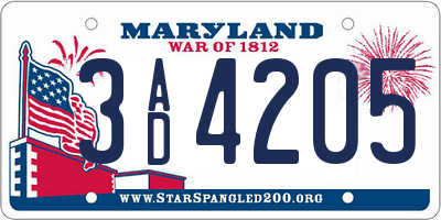MD license plate 3AD4205