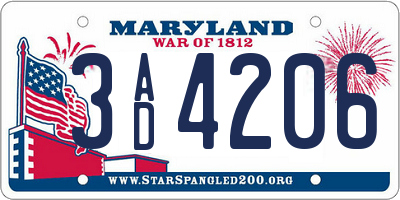MD license plate 3AD4206