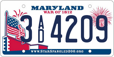 MD license plate 3AD4209