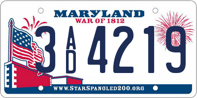 MD license plate 3AD4219