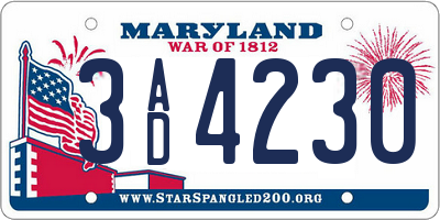 MD license plate 3AD4230