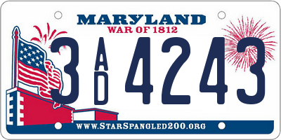 MD license plate 3AD4243