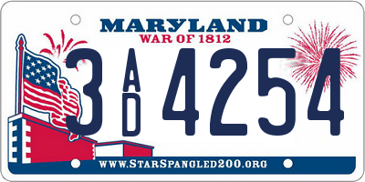 MD license plate 3AD4254