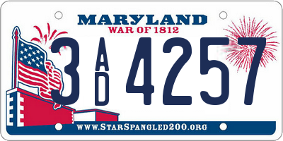 MD license plate 3AD4257