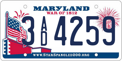 MD license plate 3AD4259