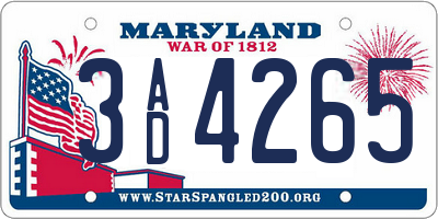 MD license plate 3AD4265