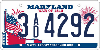 MD license plate 3AD4292