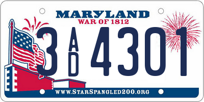 MD license plate 3AD4301