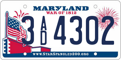 MD license plate 3AD4302
