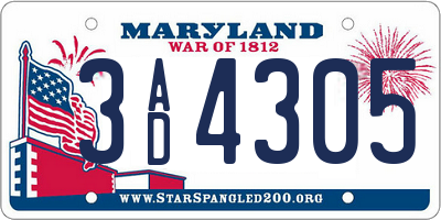 MD license plate 3AD4305