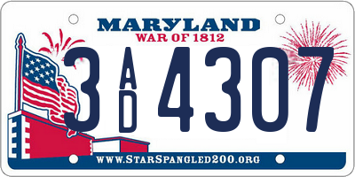MD license plate 3AD4307