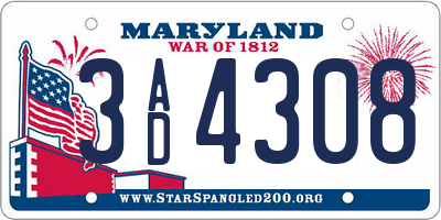 MD license plate 3AD4308