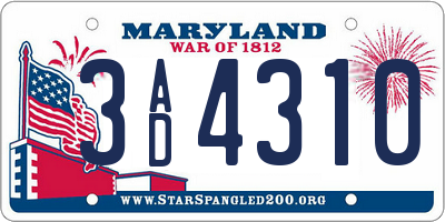 MD license plate 3AD4310
