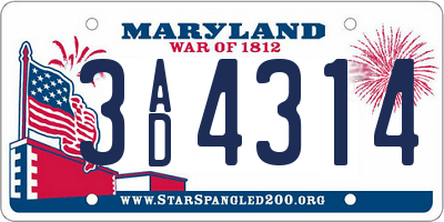 MD license plate 3AD4314
