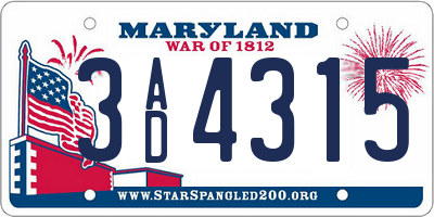 MD license plate 3AD4315