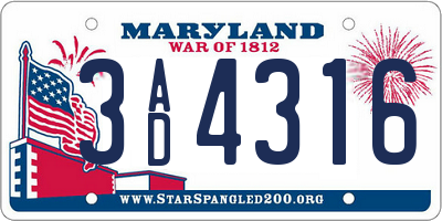 MD license plate 3AD4316