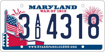 MD license plate 3AD4318