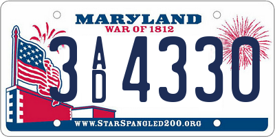 MD license plate 3AD4330