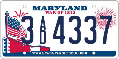 MD license plate 3AD4337