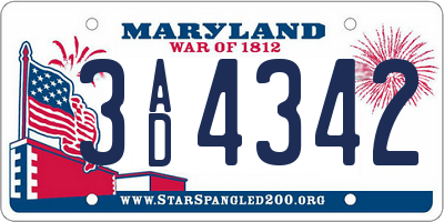 MD license plate 3AD4342