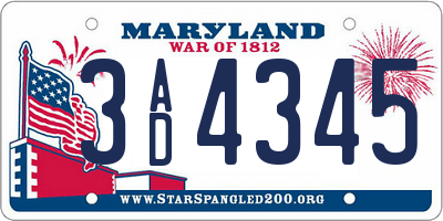 MD license plate 3AD4345