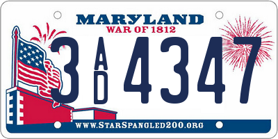 MD license plate 3AD4347
