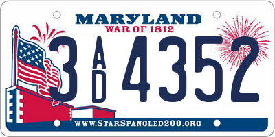 MD license plate 3AD4352